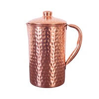 Cruche en cuivre Kopero Martelée avec couvercle, 1,4 litre de cuivre pur, photo produit sur fond blanc
