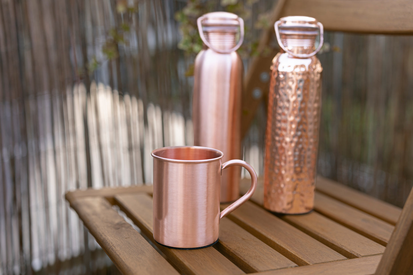 Kopero Premium Koperen Mok Glad met koperen drinkflessen Glad en Gehamerd uit de Kopero-collectie